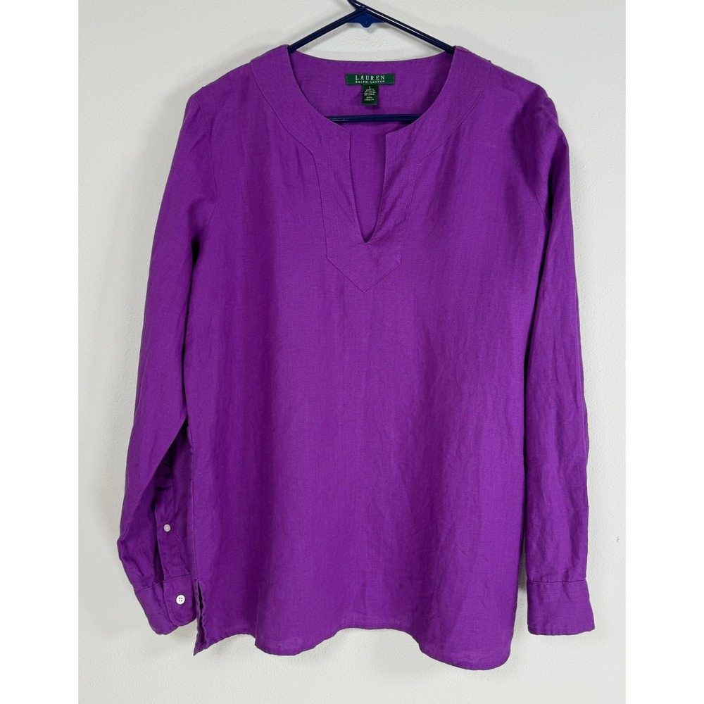 Lauren Ralph Lauren Linen Tunic Womens L Purple Coastal Lagenlook Boho Beachy